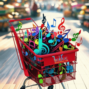 Shopping cart with notes in it